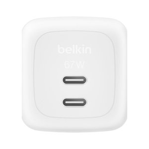 CARGADOR USB GAN BELKIN WCH020kqWH 67W 2xUSB-C PD PPS DISEÑO COMPACTO COLOR BLANCO