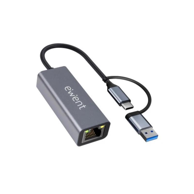 Ewent EW9819 adaptador RJ45 y USB-C/USB-A con cable de 15 cm