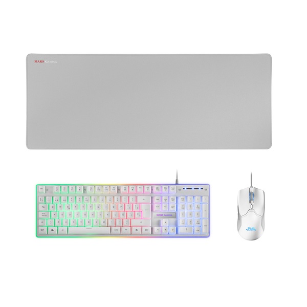 Mars Gaming MCPX Pack Gaming: Teclado Híbrido, Mouse Ultra Ligero y Alfombrilla