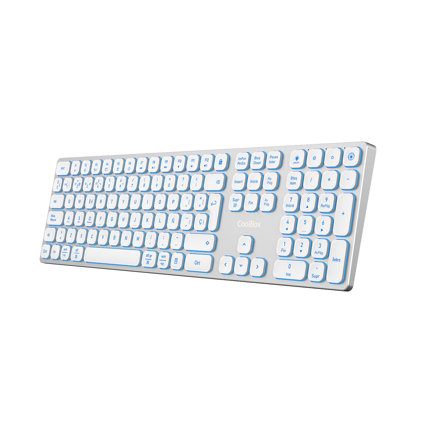 TECLADO COOLBOX INALAMBRICO ILUMINADO B431 RECARGABLE BT5.1 2.4G ALUMINIO BLANCO
