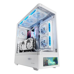 CAJA ATX SEMITORRE MARS GAMING MLCDPROW CRISTAL TEMPLADO CURVO LCD 7,2" BLANCO