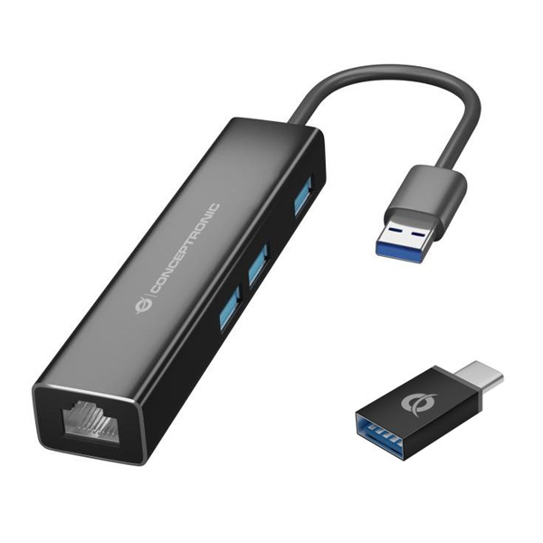 ADAPTADOR USB A GIGABIT ETHERNET CONCEPTRONIC CON HUB USB 3.0 3 PUERTOS Y ADAPTADOR USB-C | Varios | CONCEPTRONIC
