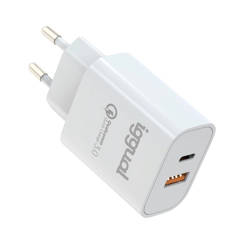 iggual Cargador doble USB QC3.0 + tipo C PD 20W