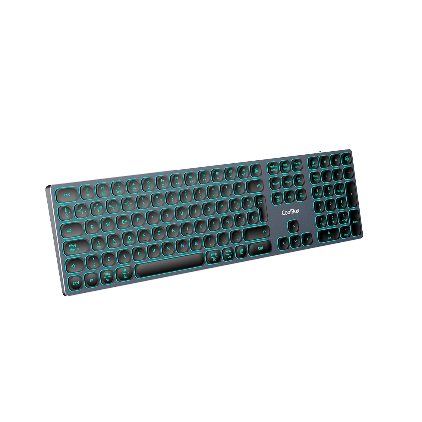 TECLADO COOLBOX INALAMBRICO ILUMINADO B431 RECARGABLE BT5.1 2.4G ALUMINIO NEGRO