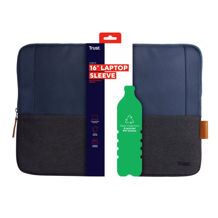 FUNDA UNIVERSAL TRUST LISBOA 24982 SOFT SLEEVE COLOR NEGRO/AZUL PARA TABLETS/PORTATILES HASTA 16