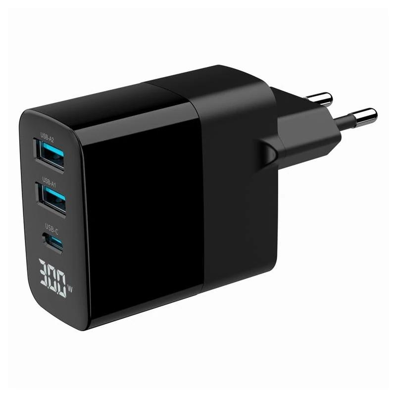 Gembird Cargador rápido3 USB GaN,  30 W LCD