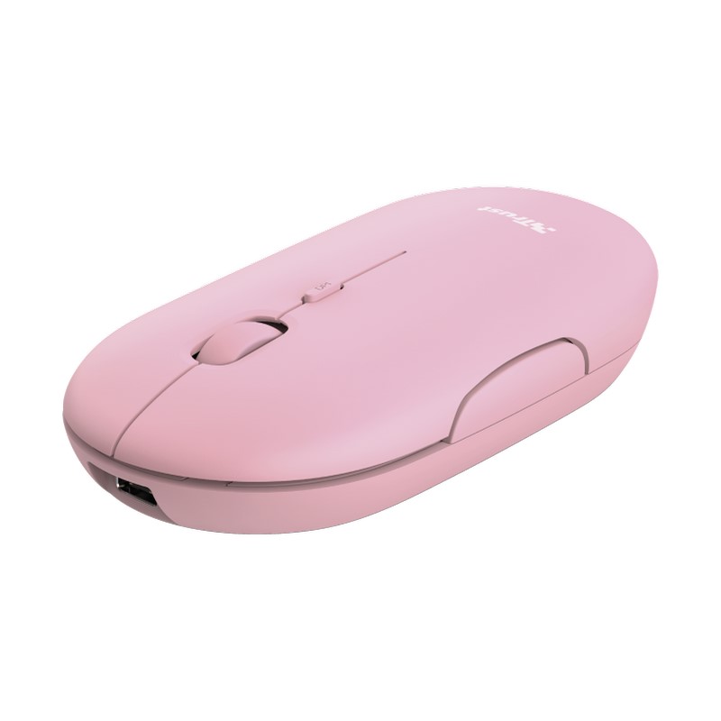 Mouse inalámbrico Trust Puck recargable ultrafino rosa con botones silenciosos 800-1600 DPI