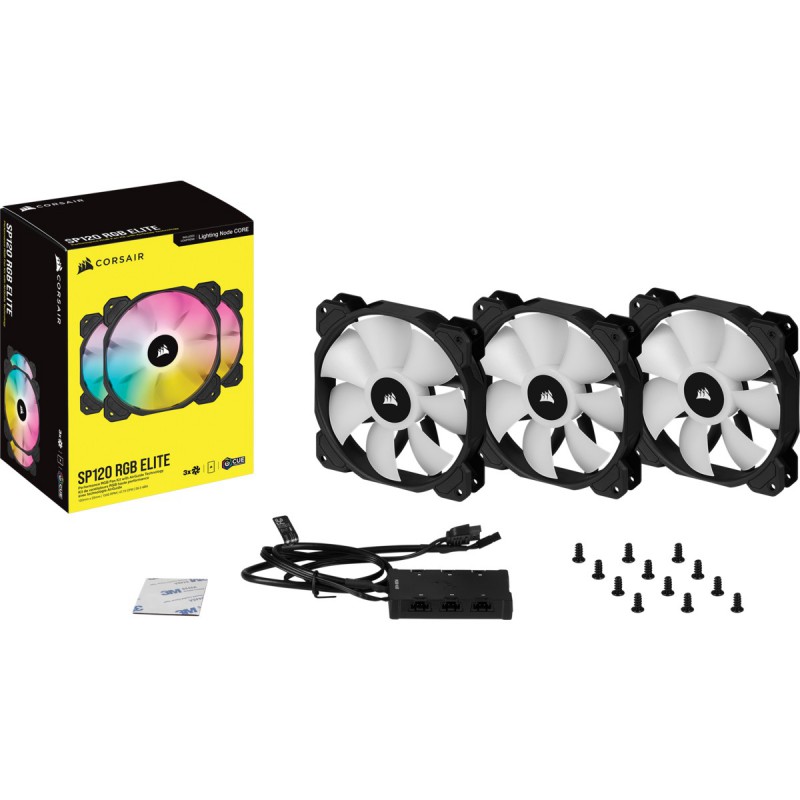 Ventilador Corsair iCUE SP120 RGB ELITE Performance 120 mm PWM Triple Fan Kit con iCUE Lighting Node CORE