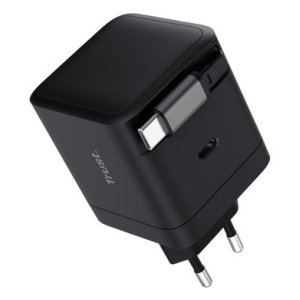 CARGADOR USB-C TRUST MAXO 65W PD CABLE SOLDADO RETRACTABLE 2XUSB-C NEGRO
