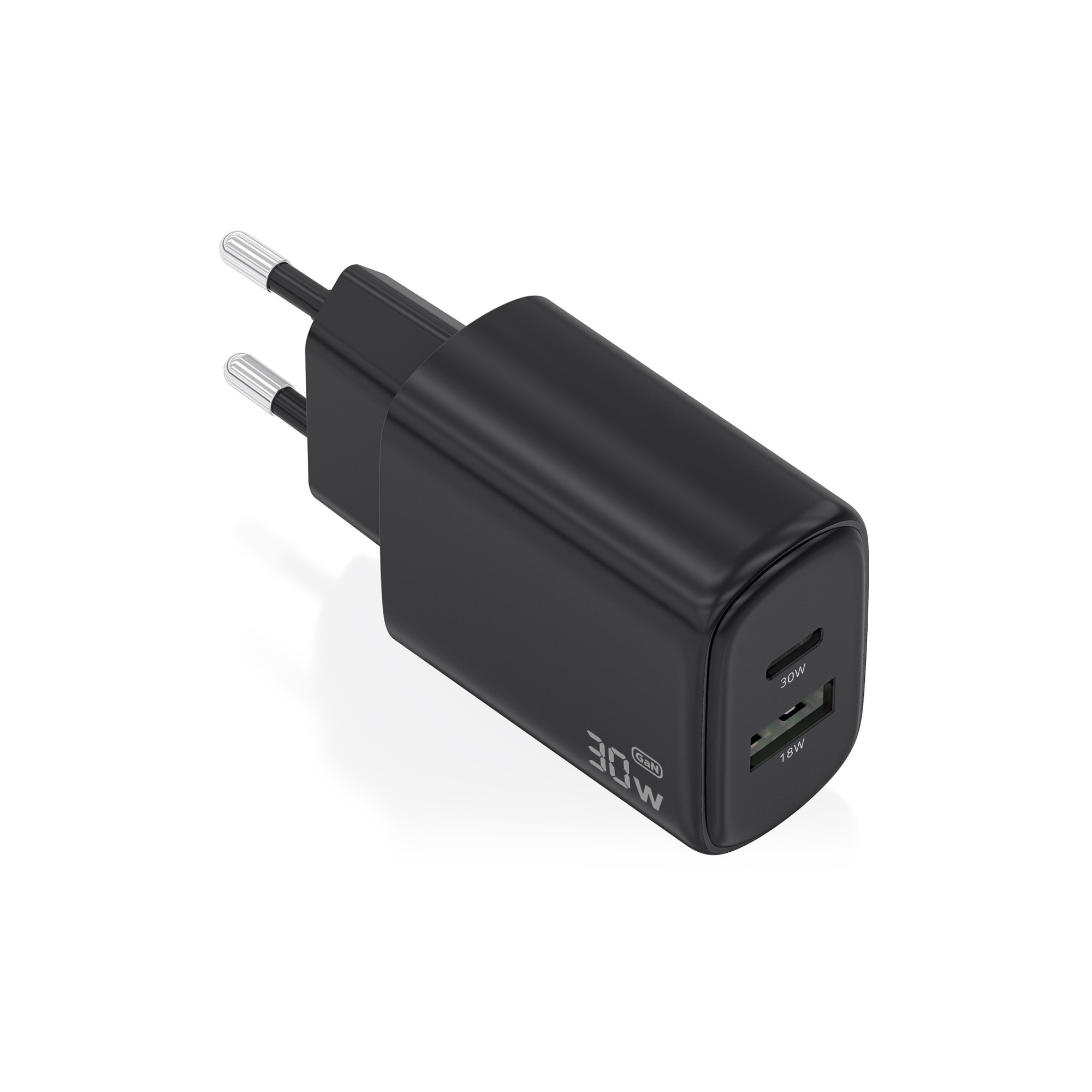Cargador AISENS GaN 30W USB-C PD3.0 y USB-A QC3.0 Negro