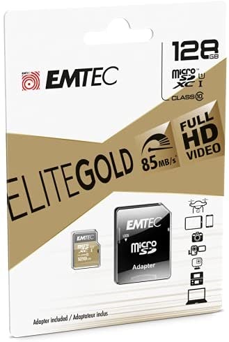 MEMORIA SD MICRO 128GB EMTEC ELITE GOLD 85MB/S SD + ADAPTER  UHS1 U1  ECMSDM128GXC10GP