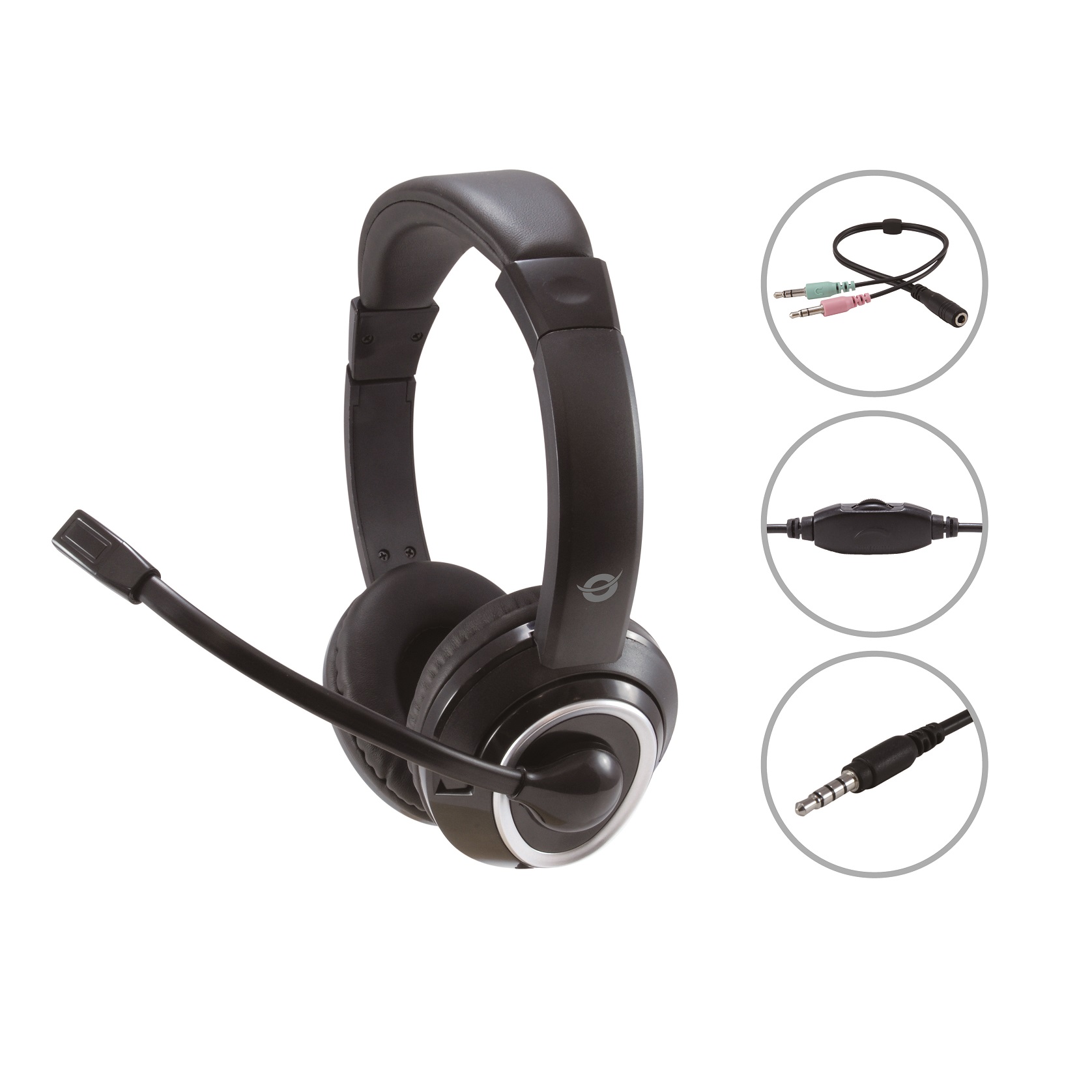 Auriculares Conceptronic Polona con micrófono y control de volumen, negro