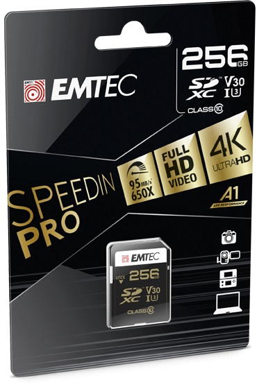 MEMORIA SD MICRO 256GB EMTEC SPEEDIN PRO 95MB/S SD + ADAPTER CLASS 10 UHS1 U3 SD  ECMSD256GXC10SP