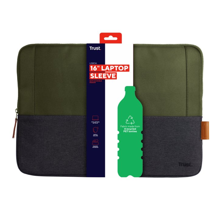 FUNDA UNIVERSAL TRUST LISBOA 25247 SOFT SLEEVE COLOR NEGRO/VERDE PARA TABLETS/PORTATILES HASTA 16