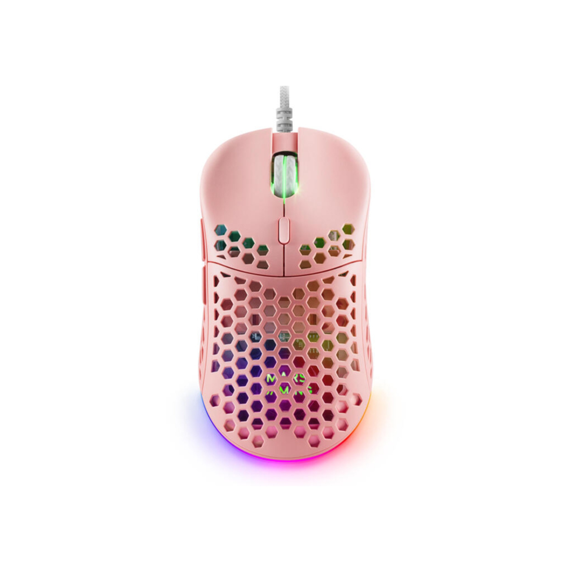 Mouse Mars Gaming MM55P diseño Hive rosa 12800 DPI con iluminación RGB