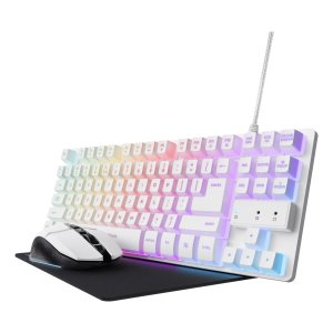 TECLADO MOUSE Y ALFOMBRILLA TRUST GAMING GXT 794 BLANCO RGB RATON WIRELESS 4800DPI