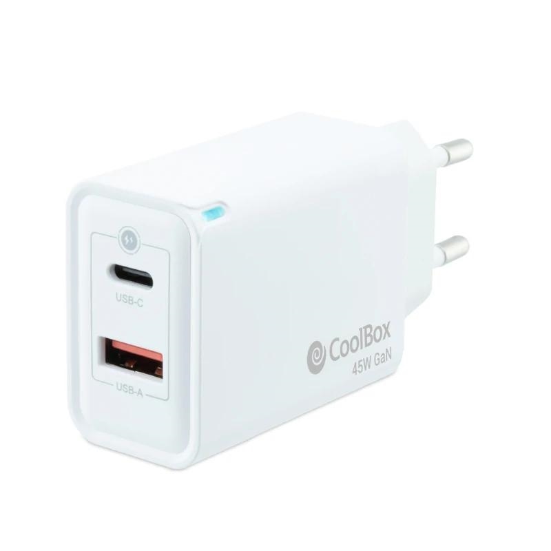 CARGADOR USB PARED COOLBOX GAN 45W USB-C/USB-A QC3.0 BLANCO
