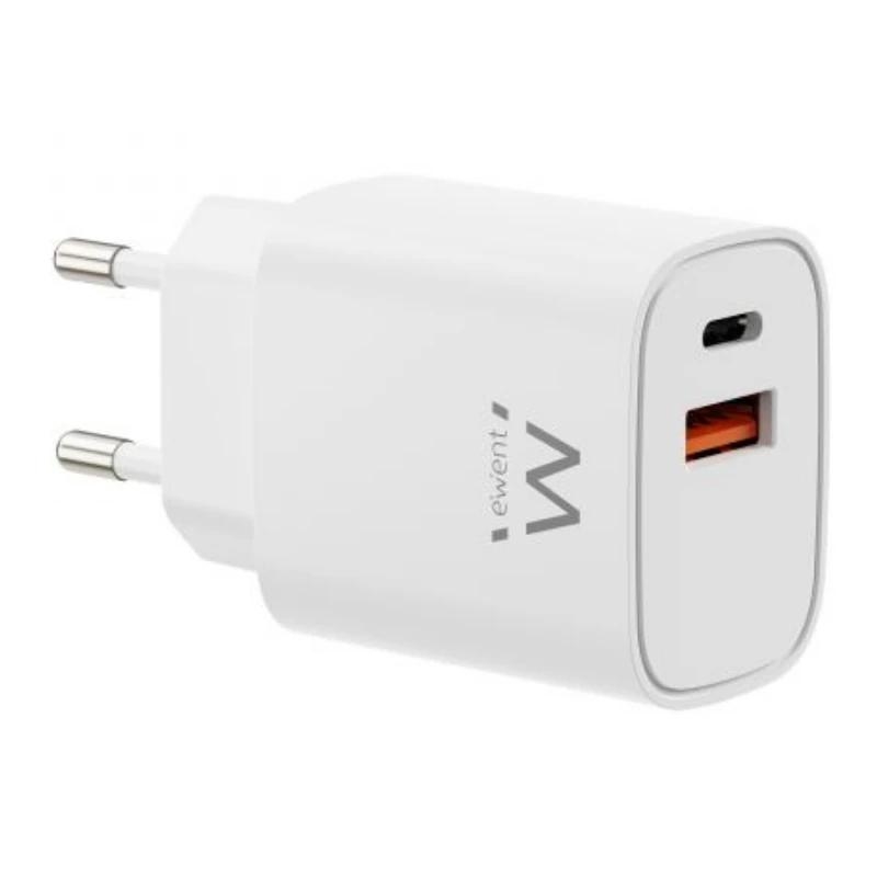 EWENT Cargador Rápido Gan 30W USB-C PD USB-A PD/QC