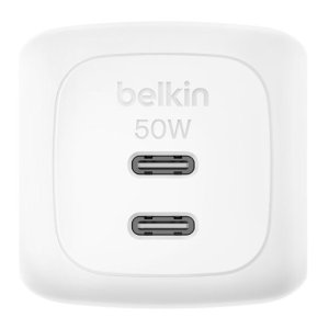 CARGADOR USB GAN BELKIN WCH019kqWH 50W 2xUSB-C PD PPS DISEÑO COMPACTO COLOR BLANCO