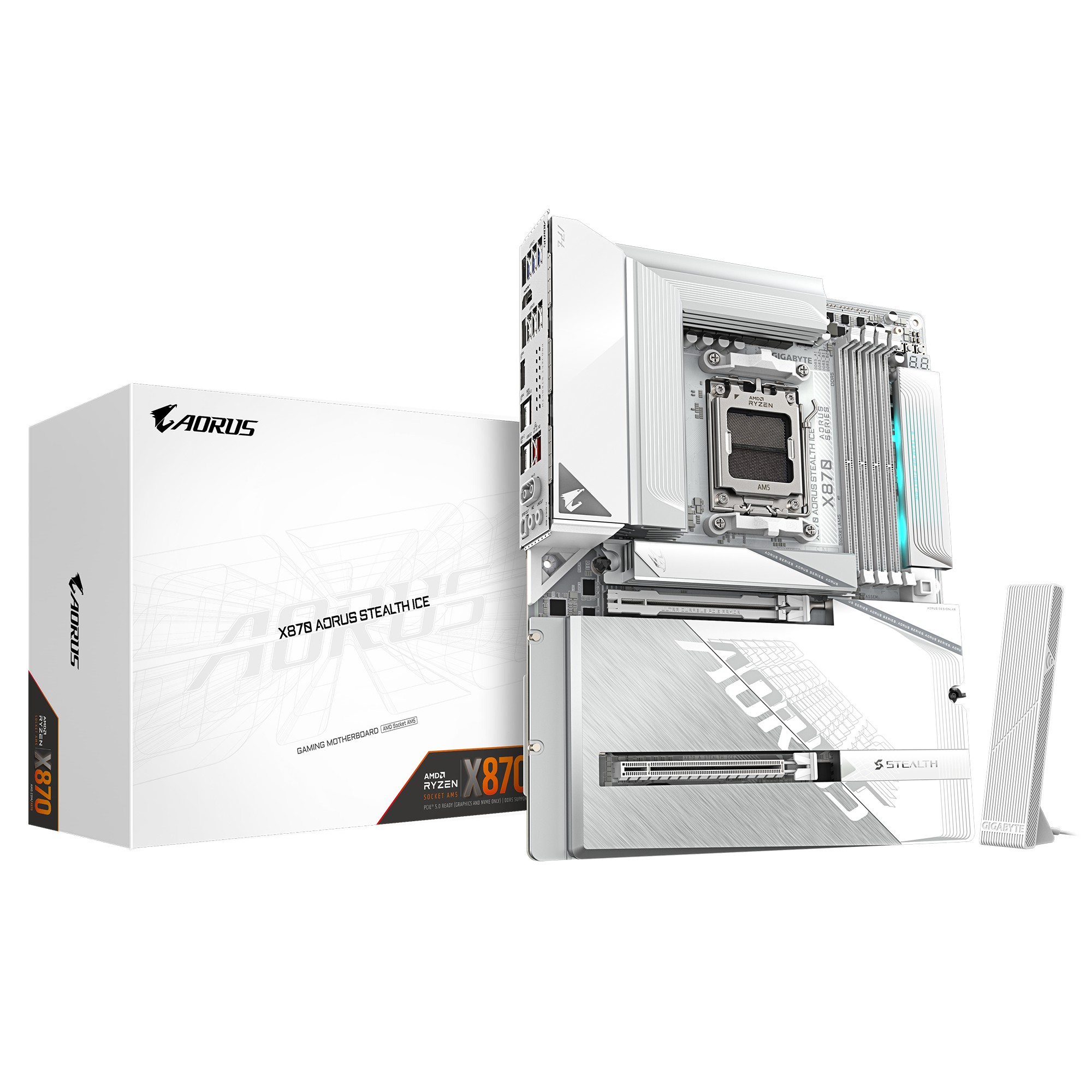 Placa Base AMD AM5 GIGABYTE X870 AORUSSTEALTH ICE DDR5 PCIE5 SATA3 M2 ATX
