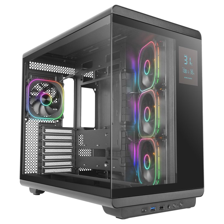 Caja ATX Mars Gaming MC-REVPRO con pantalla LCD 4.3" y 4 ventiladores ARGB Black