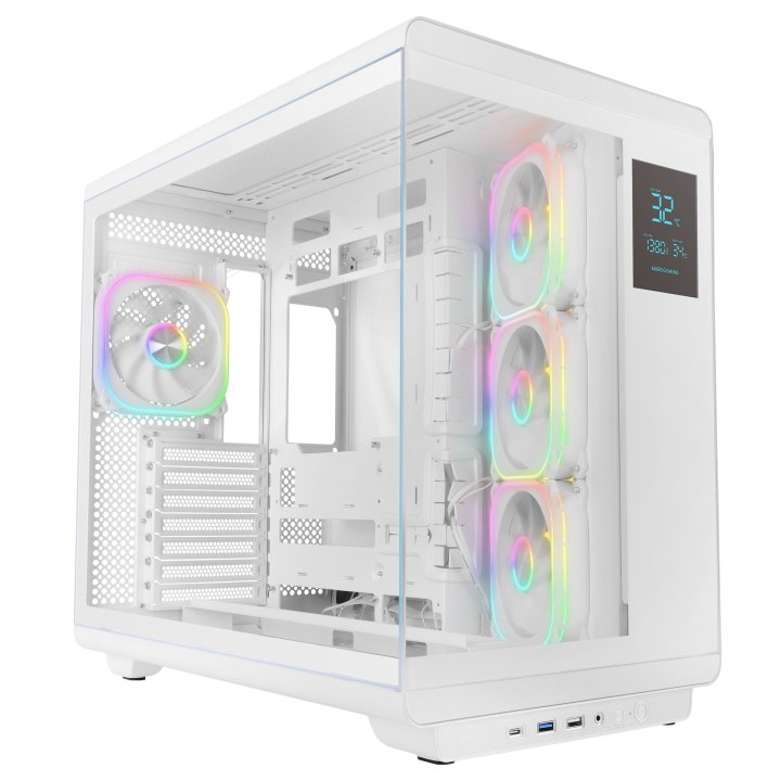 Caja ATX Mars Gaming MC-Revpro con pantalla LCD y 4 ventiladores ARGB blancos