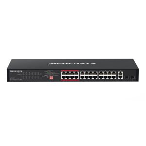 SWITCH NO GESTIONABLE MERCUSYS MS126CP 26P 24xFE LAN 2xGB COMBO LAN/SFP 24xPoE+ 295W CARCASA METALIC