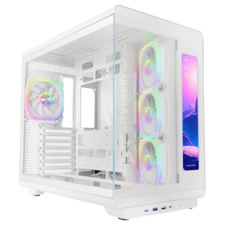 Caja ATX Mars Gaming MC-REVMAXW con pantalla LCD y 4 ventiladores ARGB blanca