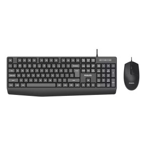 TECLADO Y MOUSE PHILIPS SPT6237B CABLE USB 2.0 RESISTENTE AGUA 1200 DPI NEGRO ERGONOMICO