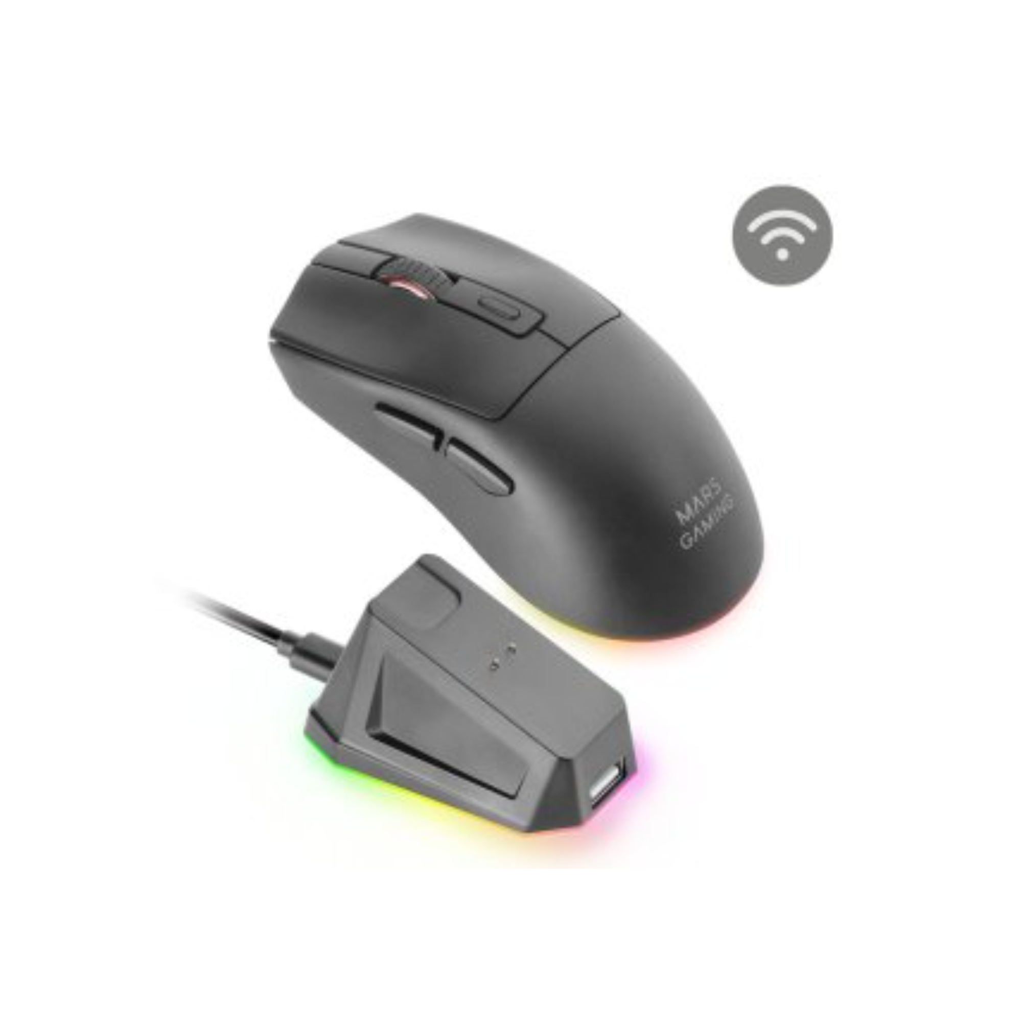 Mouse Mars Gaming MMT3 Wireless Bluetooth RGB 14400 DPI Negro con Base de Recarga