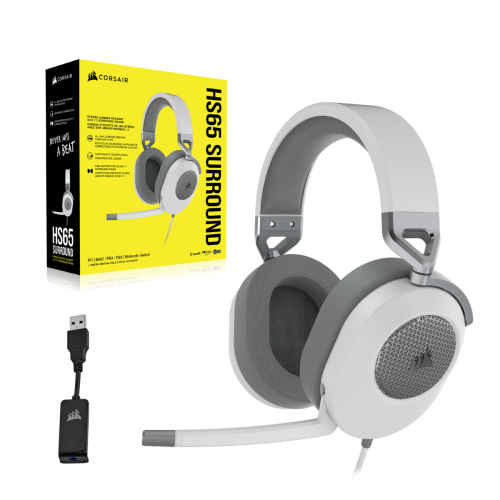 AURICULAR CORSAIR STEREO CORSAIR HS65 SURROUND BLANCO GAMING USB  CA-9011271-EU, Auriculares