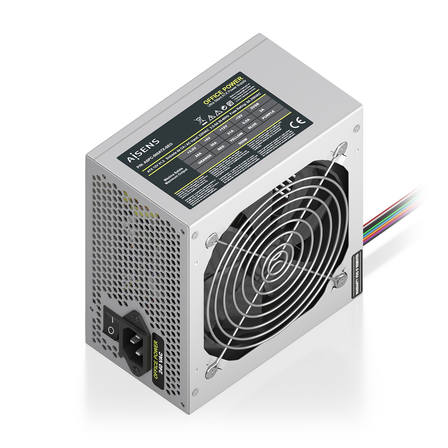 FUENTE ALIMENTACION 500W AISENS 12CM ATX PLATA OEM