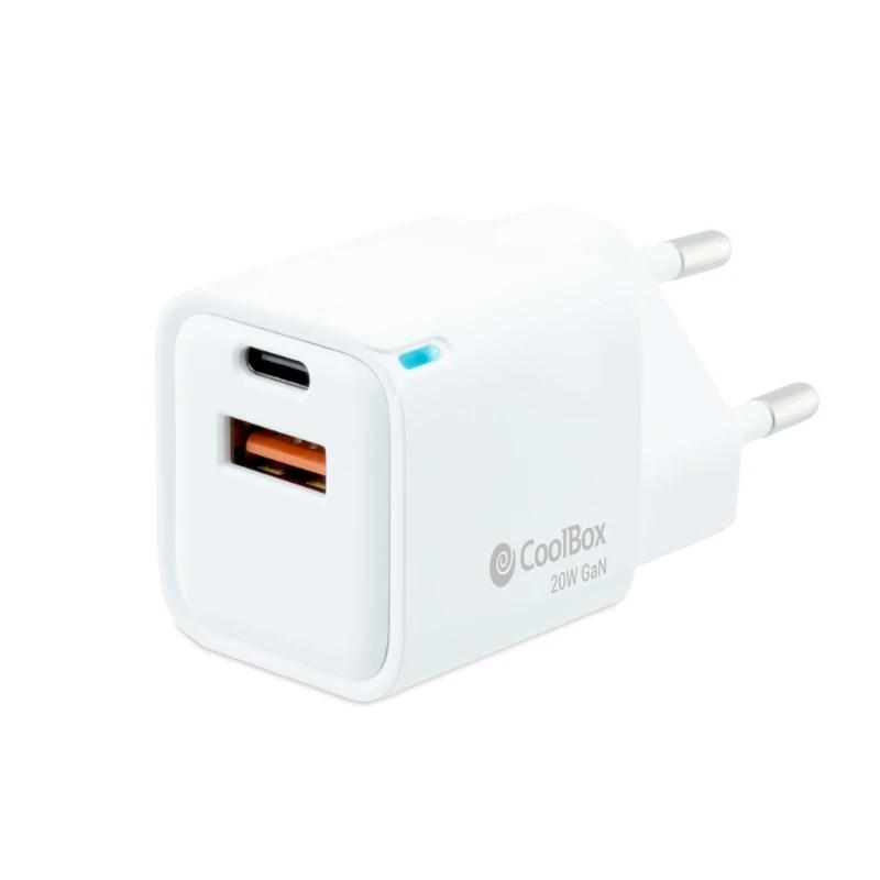 CARGADOR USB PARED COOLBOX GAN 20W USB-C/USB-A QC3.0 BLANCO