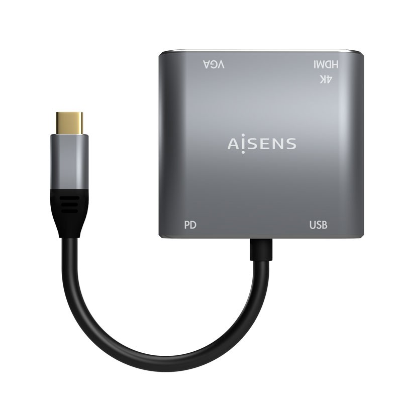 CONVERSOR USB-C A VGA H-HDMI 4K H-USB-A 3.0 H-USB-C PD H GRIS 15CM A109-0626