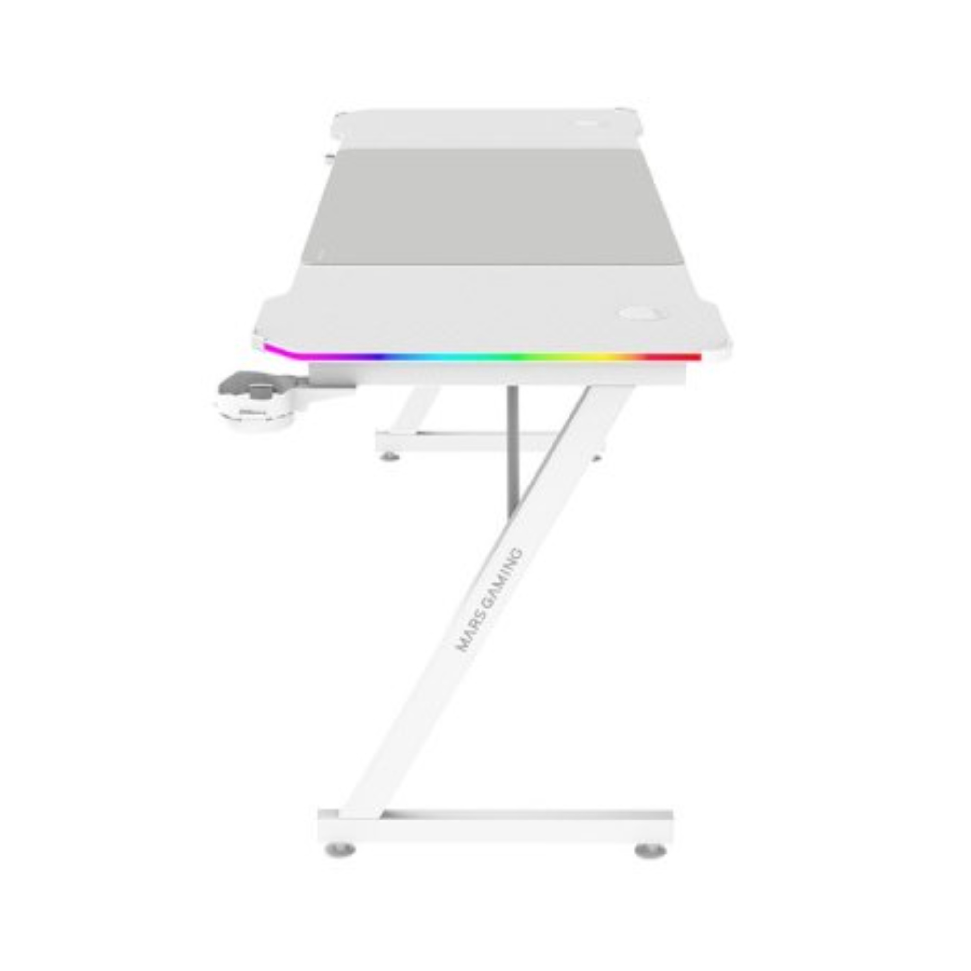 Mesa gaming Mars Gaming MGDX160RGBW acero blanco con RGB y gestión de cables