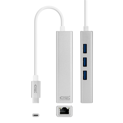 Nanocable Conversor USB-C ETHERNET+3xUSB 3.0