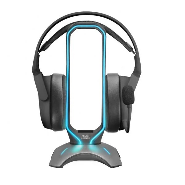 SOPORTE DE AURICULARES CON HUB USB 2x2.0 MARS GAMING  CON ILUMINACION RGB FLOW COLOR NEGRO MHHX