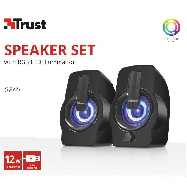 Altavoces Trust Gemi 2.0 RGB 12W con iluminación LED USB Negro
