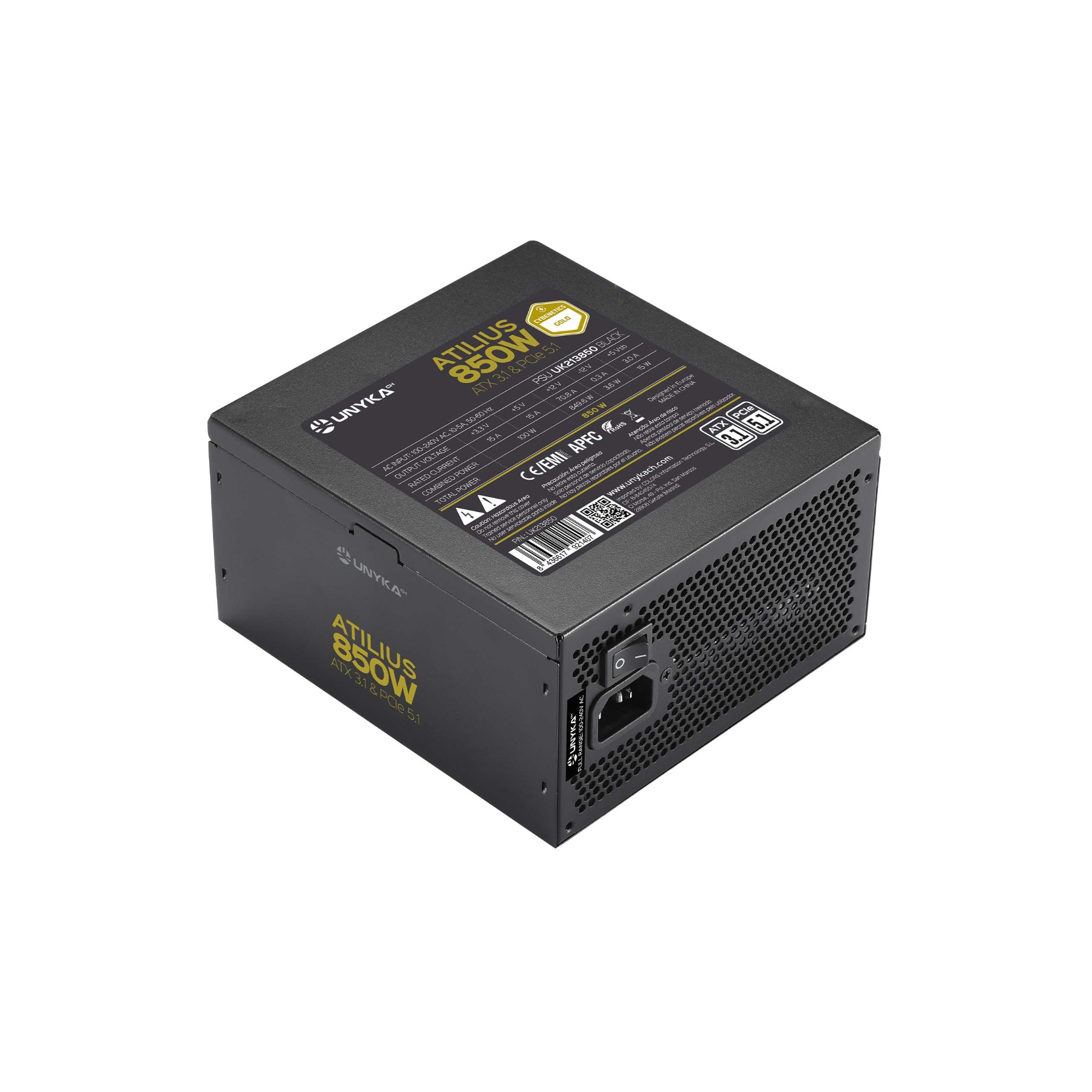 Fuente de Alimentación Modular UNYKA Atilus 850W ATX 3.1 Gold