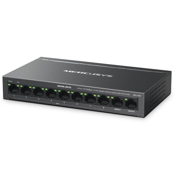 SWITCH POE+ NO GESTIONABLE MERCUSYS MS110CP 10P 8xRJ45 100Mbps PoE+ 2xGbps 65W 250m