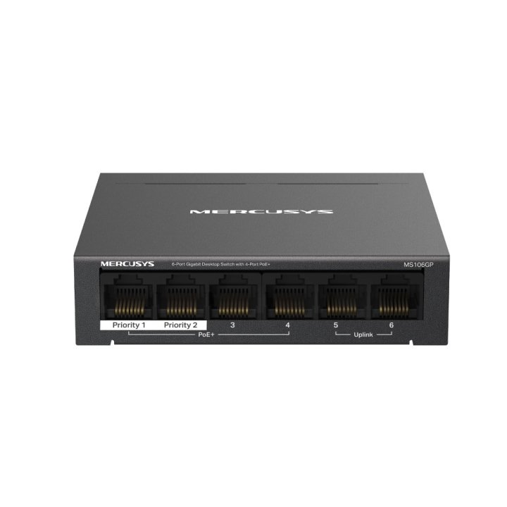 SWITCH NO GESTIONABLE MERCUSYS MS106GP 6xGB LAN 4xPoE+ 65W CARCASA METALICA