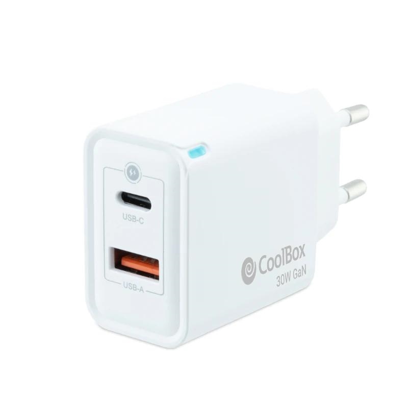 CARGADOR USB PARED COOLBOX GAN 30W USB-C/USB-A QC3.0 BLANCO