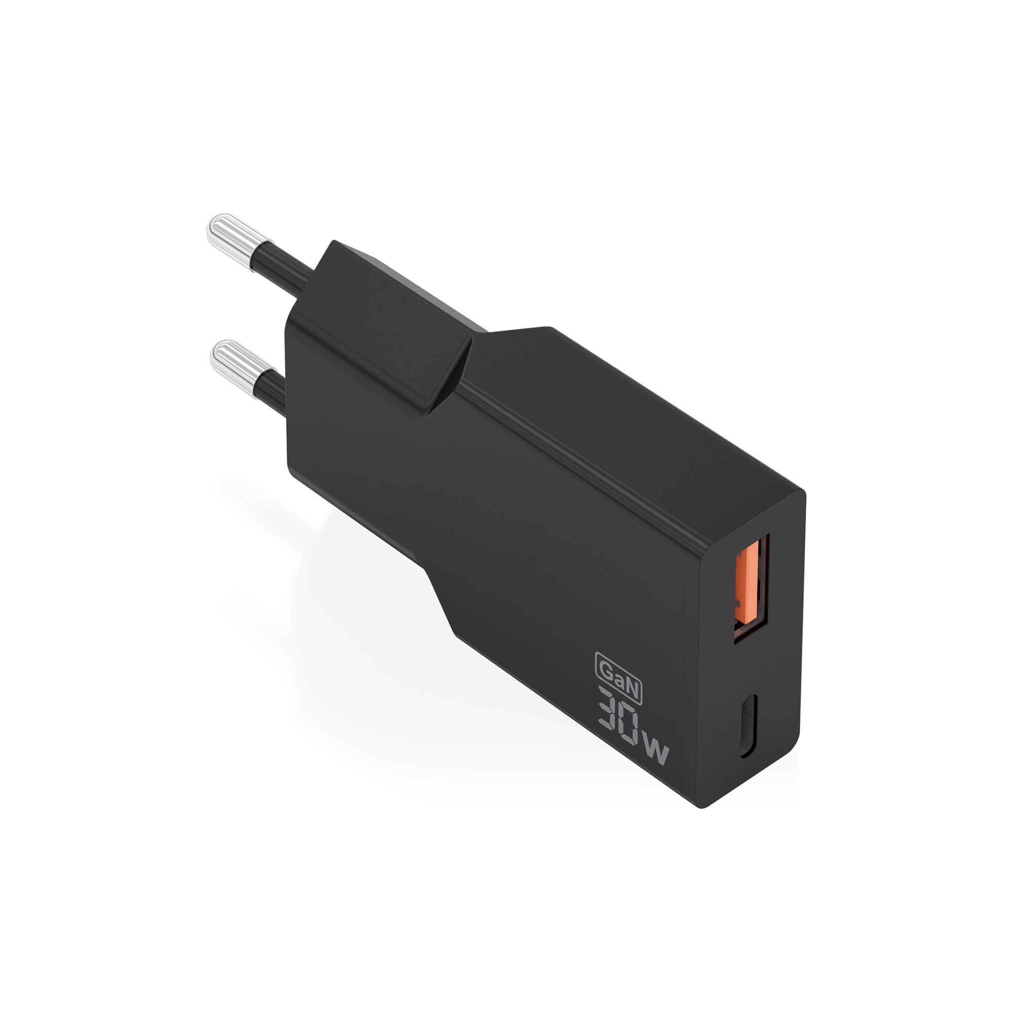 Cargador ultra delgado 30W USB-C y USB-A PD3.0 QC4.0 negro AISENS